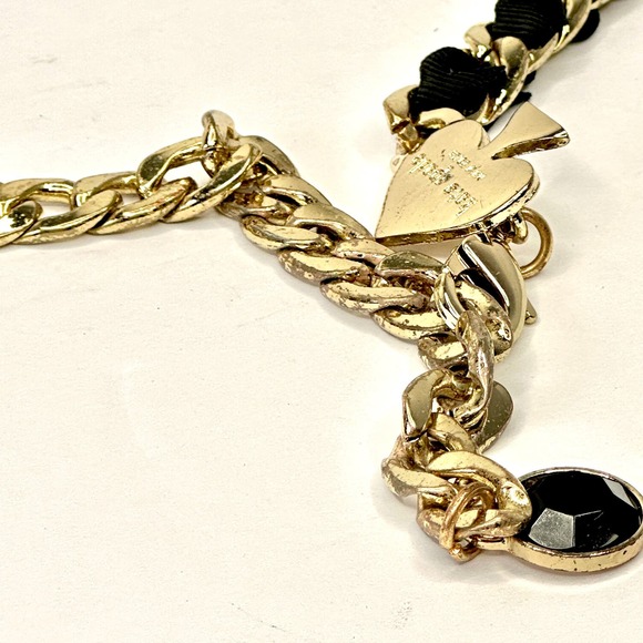 Kate Spade Gold Tone Chain Black Fabric Strap Charm Accents Adjustable Fashion - Picture 6 of 6